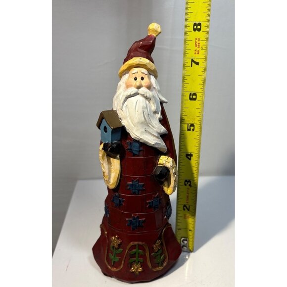 Santa Claus Figurine With Birdhouse 8" Tall Holiday Decor Red Gold Blue - Picture 6 of 7